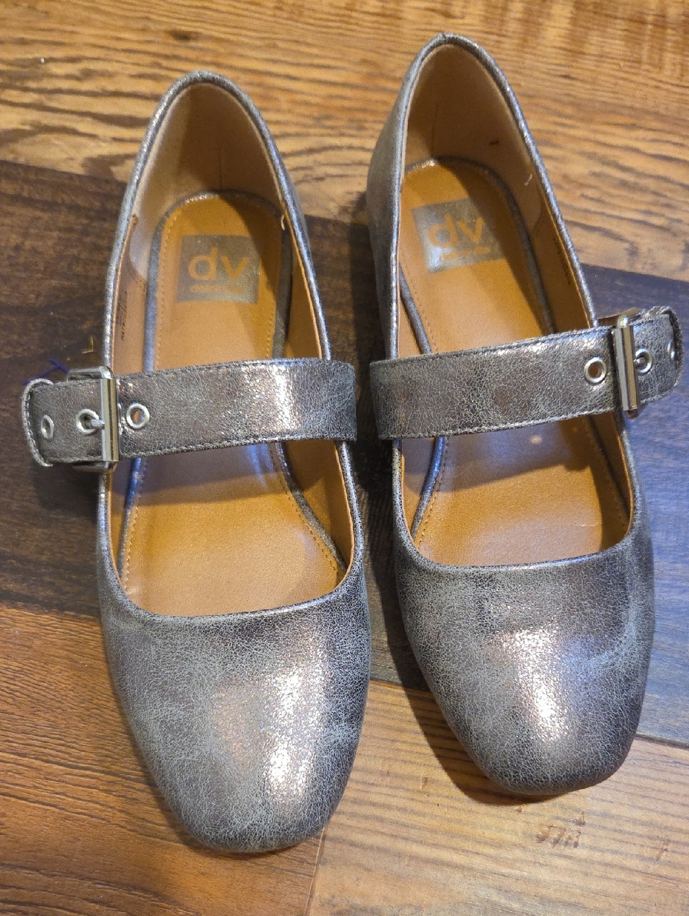 DV by Dolce Vita Metallic Mary Jane Flats - Pewter Silver